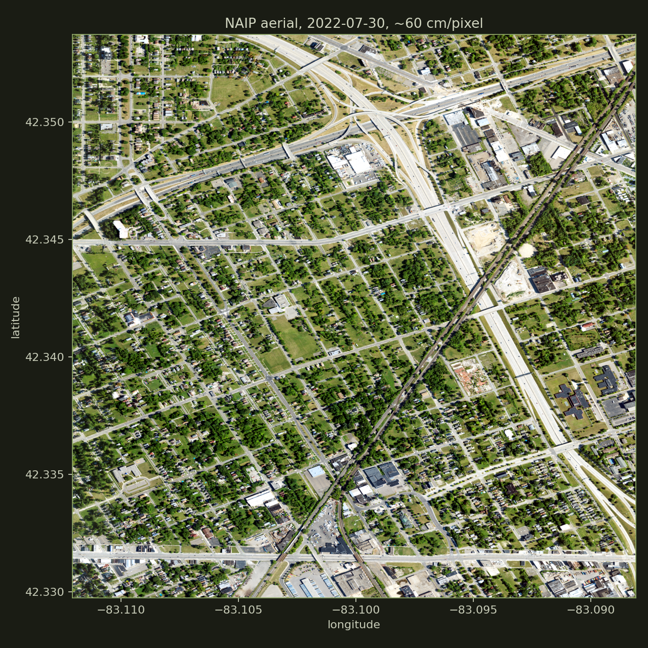 NAIP 60 cm/pixel aerial image of the Chadsey-Condon neighborhood